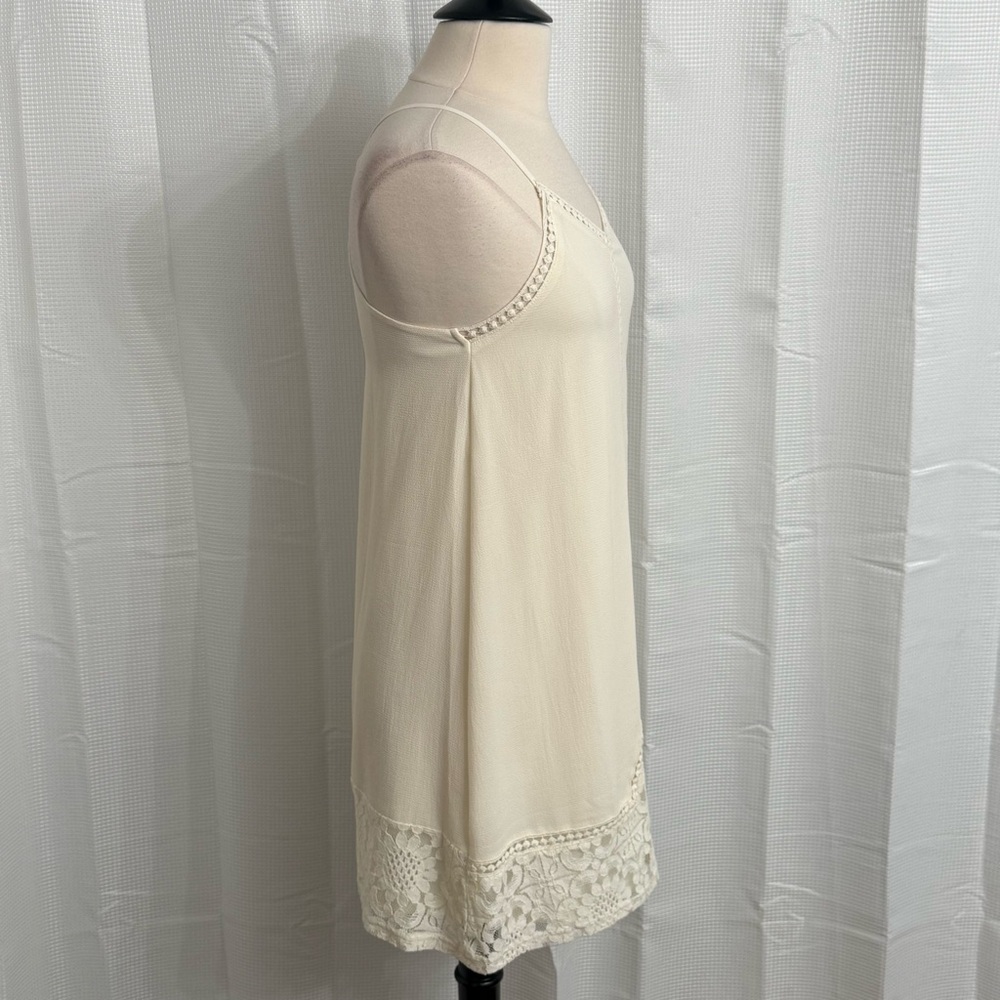 She + Sky Women's Boho Floral Lace Detailing Spaghetti Strap Mini Dress, Cream - Picture 5 of 8